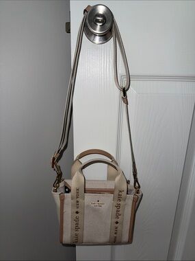 kate spade Beige Canvas Crossbody Tote with Tan Trim